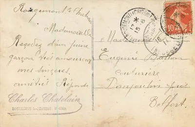 Stara pocztówka Heureux Anniversaire — Rewers