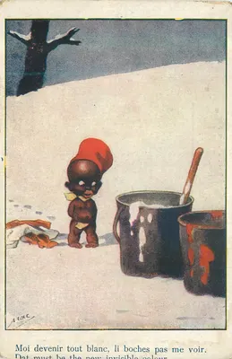 Criança negra na neve — ilustração humorística — J. Amiard, Série N° 054