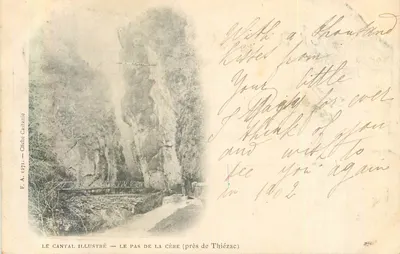 Bilhete postal antigo Le Cantal Ilustre Le Pas de la Cere (próximo a Thiezac) (carta 1900)