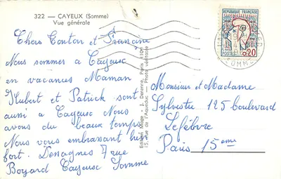 Bilhete postal moderno Cayeux (Somme) Vista Geral — Verso