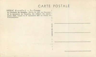 Nérac (Lot-et-Garonne) — La Garenne — Fontanna Dauphina — Wydawca Combier Imp. Macon — Rewers