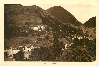 Bussang — vista panorâmica do vilarejo e de suas montanhas — série 142, editada por BRAUN & Cie, Mulhouse-Dornach