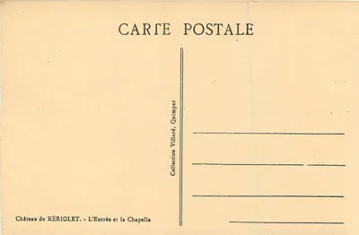 Castelo de Kériolet — Entrada e Capela — Coleção Villard, Quimper — Verso