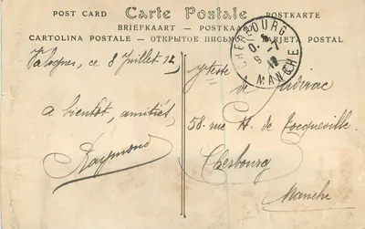Bilhete postal antigo Valognes (Manche) Torres do Velho Castelo — Verso