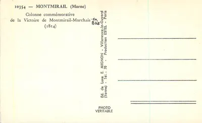Coluna comemorativa da Vitória de Montmirail-Marchais — Montmirail (Marne) — E. Mignon — Verso