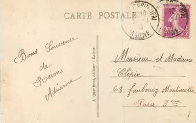Reims — Katedra — Widok wykonany w 1920 — wydawca Quentinnet, n°51 — Rewers