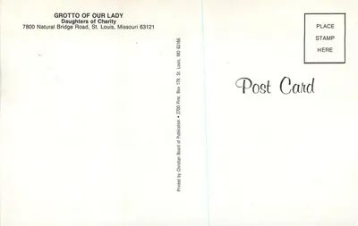 Gruta da Nossa Senhora — Filhas da Caridade, São Luís, Missouri — Impresso pela Christian Board of Publication — Verso