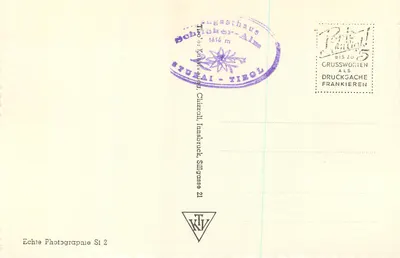 Kalkkögel von Frohneben — alpejski widok z drzewem na pierwszym planie — W. Vailley — Rewers