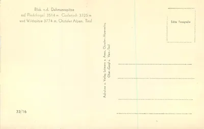 Widok Alp Ötztal — Dahmannspitze, Fluchtkogel i Wildspitze — wydawca Ober-Cürl u. Aretz, n° 33/16 — Rewers