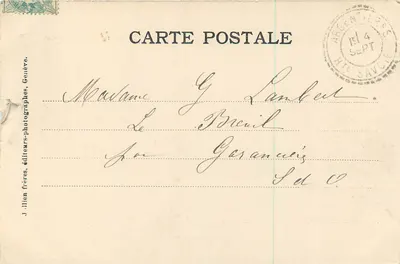 Argentières i Mont-Blanc — J. J. 1465 — J. Illien bracia, wydawcy-fotografowie, Genewa — Rewers