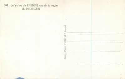 Die Schlucht von BARÈGES vom Weg zum Pic du Midi aus — Photo Quinault, Lourdes, n°303 — Rückseite