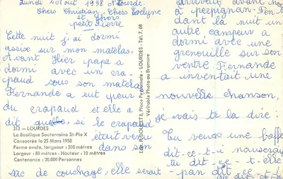 Bazylika podziemna św. Piusa X — Lourdes — Wydawca Edtlux, nr 313 — Rewers