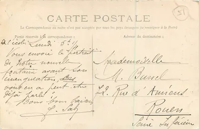 Reims — Fontaine Subé, autorstwa André Narjoux, architekt — MM. Gasq, Auban, Baralis et Wary, rzeźbiarze — Rewers