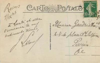 Reims - Katedra — widok frontu gotyckiego z rożą — Rewers