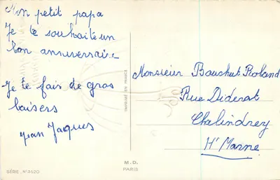 Bukiet róż — Urodziny — M.D. Paryż, seria N°3620 — Rewers