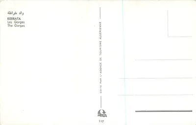 Le Gole di Kerrata — Algeria — edita dall'Agence de Tourisme Algérienne, n°117 — Verso