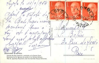 Fontanna św. Ignacego i wejście do Świętego Domu — Santuario de Loyola — Wydawnictwo J. Iráza — nr 854 — Rewers