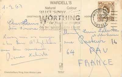 Chantonbury Ring, a partir do Lago Wiston — Worthing, Sussex — Wardell's — Verso