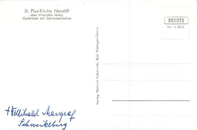St. Pius-Kirche Neustift — Ofiarny stół z sakramentalnym ołtarzem — Verlag PERUTZ Nr. N 25/5 — Rewers