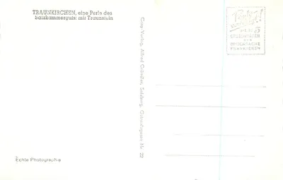 Traunkirchen z Traunstein — krajobraz jeziorny i górski — Casp-Verlag, Alfred Gründler, Salzburg, OStreidagasse Nr. 22 — Rewers