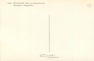 Simmenthal — Widok z Niederhorn na Spielgerte i Obergestelen — Carl Loper, Niederhorn — Rewers