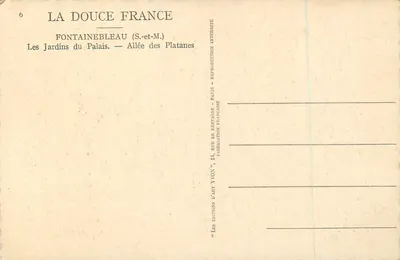 Fontainebleau (S.-et-M.) — Os Jardins do Palácio — Avenida dos Plátanos — Edições d'Art Yvon — Verso