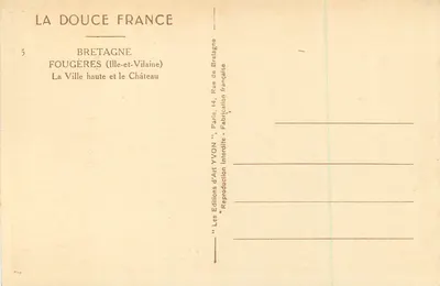 Fougères (Ille-et-Vilaine) — A Cidade Alta e o Castelo — Éditions d'Art YVON — Verso