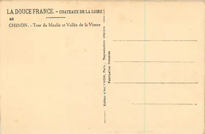 Chinon - Torre do Moulin e Vale da Vienne — Edição de Arte YVON, Paris, n°48 — Verso