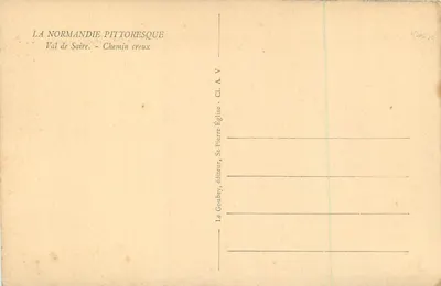 Valle de Saire — Camino estrecho — La Normandía Pittoresca, editor Goubey, serie Cl. A. V. — Reverso