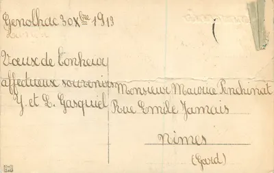 Paisagem invernal — casa nevada — Genolhac, 1913 — Verso