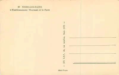 Néris-les-Bains — O Estabelecimento Termal e o Parque — C.A.P. Paris — Verso