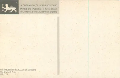 As Salas do Parlamento, Londres — O Arco Churchill — edição Cotman-Color, série KHL 129 — Verso