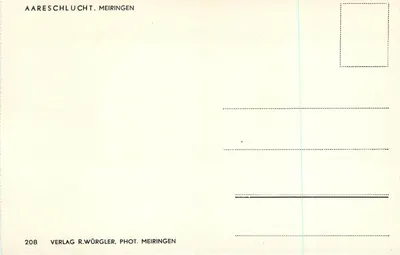 Aareschlucht — widok z doliny — Verlag R. Würgler, Fot. Meiringen, n°208 — Rewers