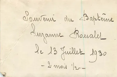 Rodzina i przyjaciele — uroczystość chrzcin Suzanne Romalel — 13 lipca 1930 — Rewers