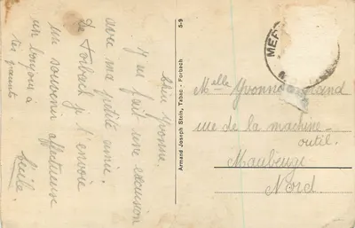 Bilhete postal antigo 32 Forbach Schlossberg Tour Saareck — Verso