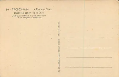 Troyes (Aube) — A Rue des Chats — Ch. Granddidier, Troyes — Verso
