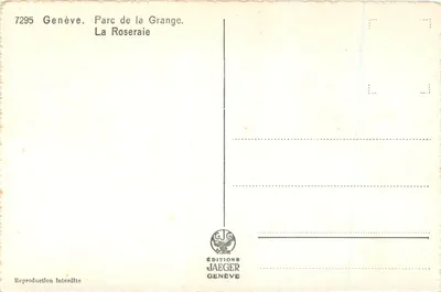 Genewa. Park Grange. La Roseraie — Wydawnictwo Jaeger, nr 7295 — Rewers