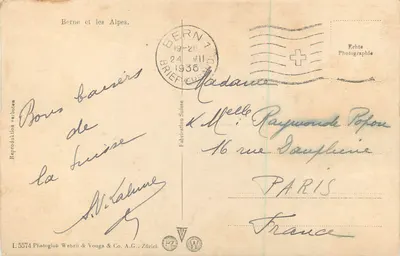 Bern i Alpy — Reprodukcja Szwajcarii — Photoglob Wehrli & Vouga & Co. A.G., Zurych, nr L 5574 — Rewers