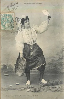 Les adieux de la Sablaise — scène de plage avec panier — éditeur A. Bellart, N° 1205