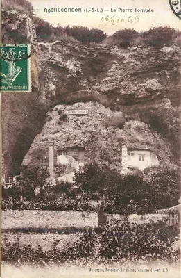 Bilhete postal antigo Rochecorbon (i e l) a pedra caída