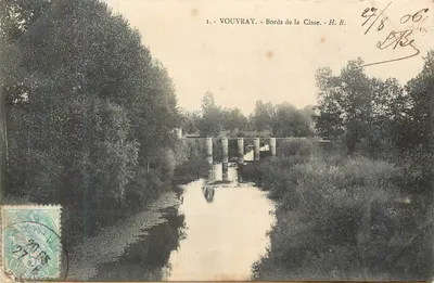 Bilhete postal antigo Vouvray margens da cisse