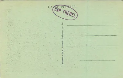 CAP FRÉHEL (72 m. wysokiego) — La Fauconnière — La Découpure des Falaises — Wydawnictwo Sztuki E. Hamonic, St-Briouc — Rewers