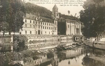 Brantôme (Dordogne) — A Abadia (do século XVIII), A Igreja (século XIII) e a Torre da Igreja (fim do século XI) — Bloc frères, Editores, Bordeaux