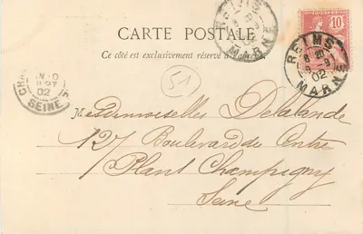 Reims — Praça d'Erlon, Igreja de São Jacó, Catedral — Gentier, edição Reims — Verso