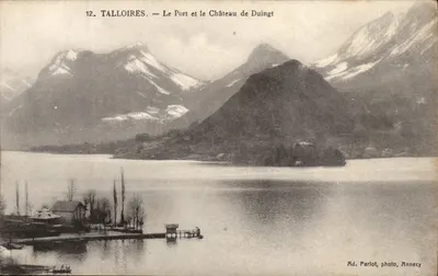 Talloires — O Porto e o Castelo de Duingt — Ad. Parlot, foto, Annecy