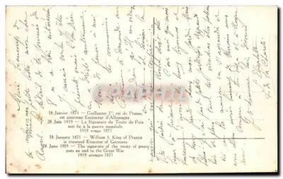 Versailles — Galerie des Glaces — 28 Juin 1919 — Verso