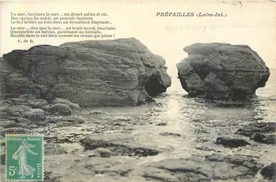 Préfailles (Loire-Inf.) — paisagem costeira com rochedos — editor Deflandre, Préfailles