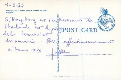 Bang-pa-in (Dawne Letnie Pałac Królewski) — Bangkok — wydawca PHORN THIP, nr 619 — Rewers