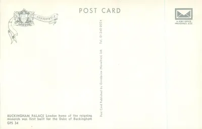 Palácio de Buckingham — Londres — editor Goodprice Ltd. n° GPS 34 — Verso