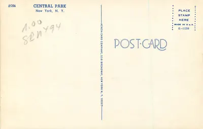 Central Park — widok z lotu ptaka — Acacia Card Company, n°206 — Rewers